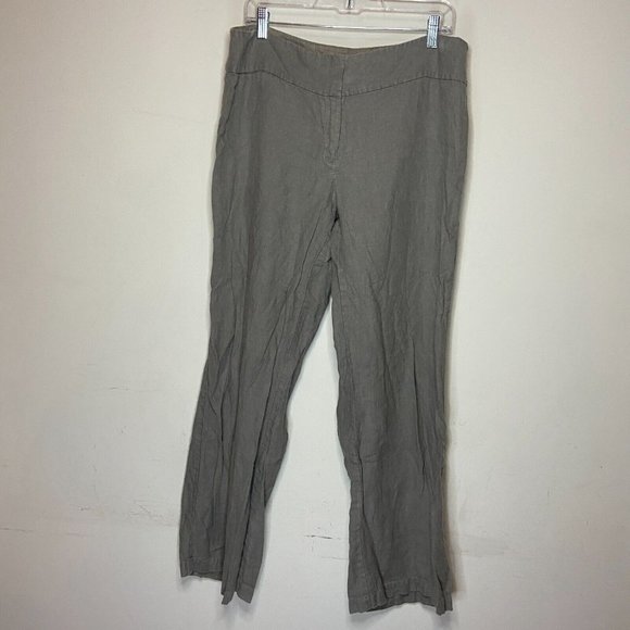 Eileen Fisher Women L Linen Pants Straight Leg Zip Fly Taupe Brown Lightweight - Picture 1 of 11
